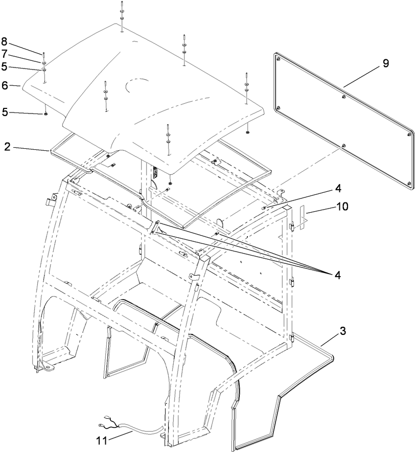 Cab Frame, Roof and Rear Window Assembly