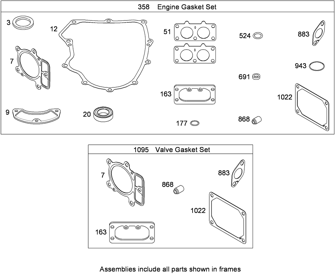 Engine and Valve Gasket Sets  Briggs and Stratton 407777-0550-B1
