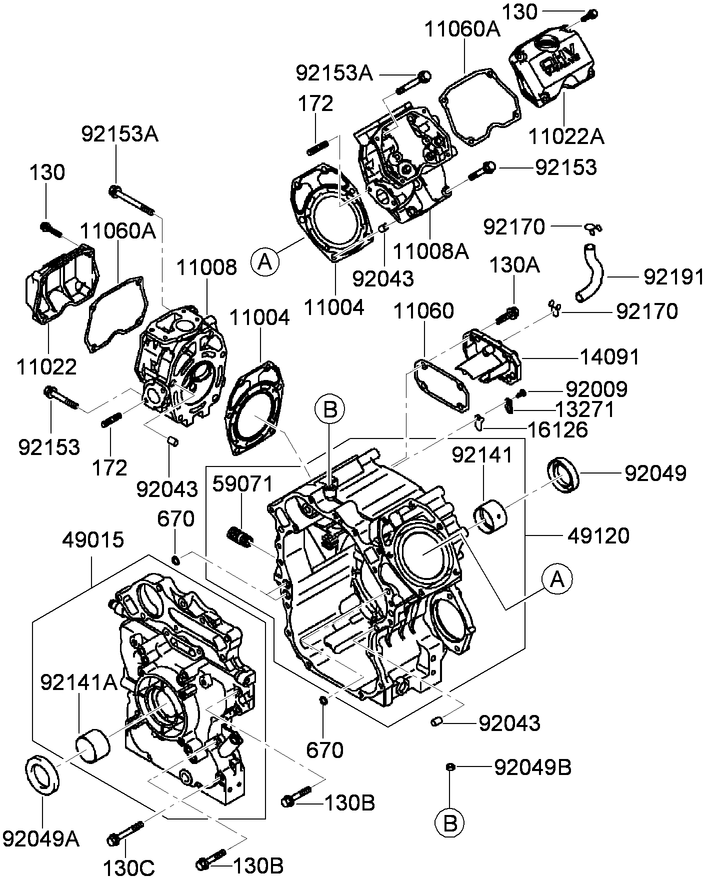 Cylinder and Crankcase Assembly  Kawasaki FD791D-AS07