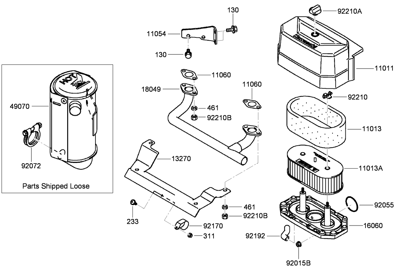 Air Filter and Muffler Assembly  Kawasaki FH541V-FS23