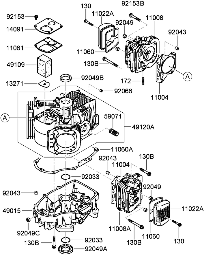 Cylinder and Crankcase Assembly  Kawasaki FH541V-FS23