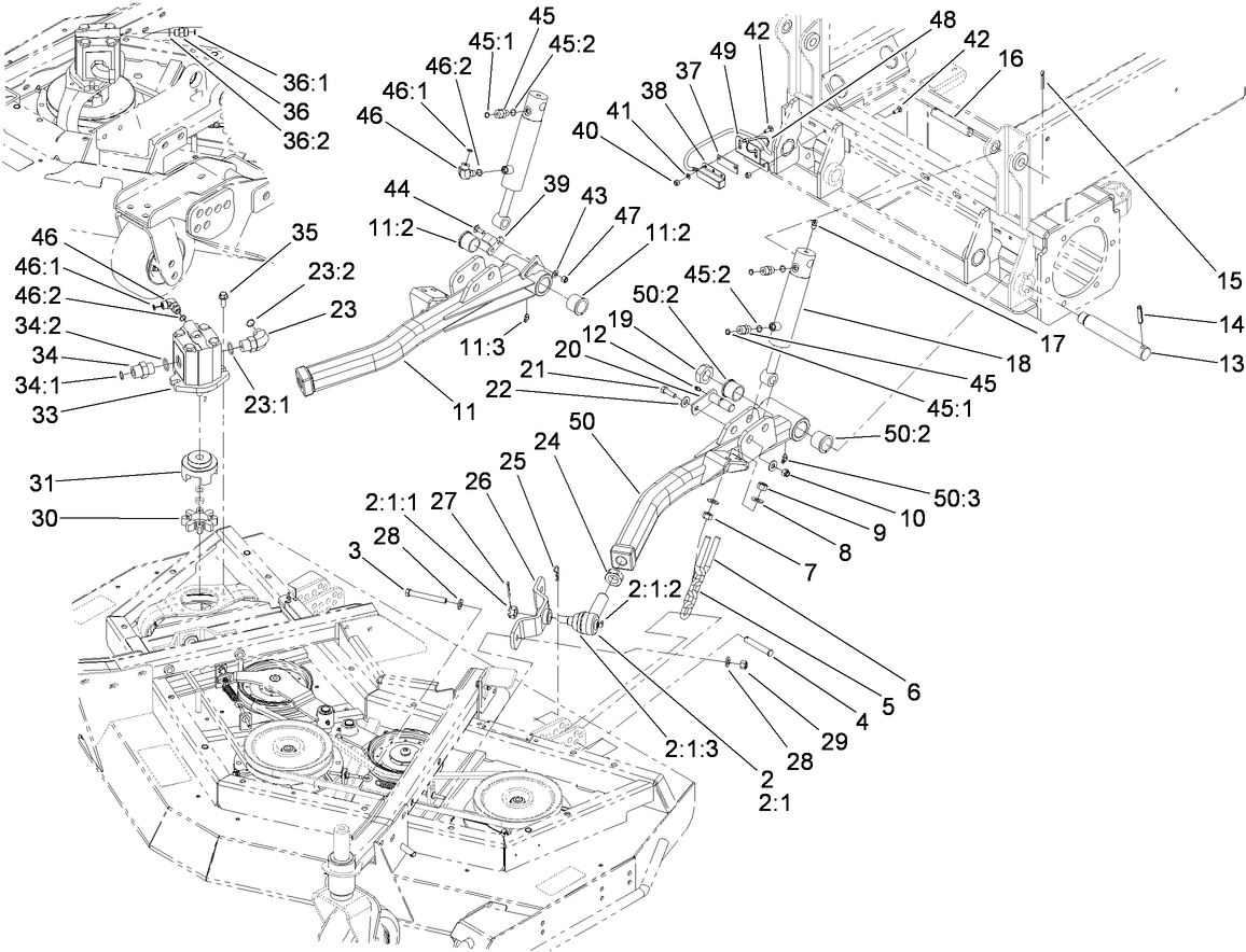 Front Deck Lift Arm and Cylinder Assembly