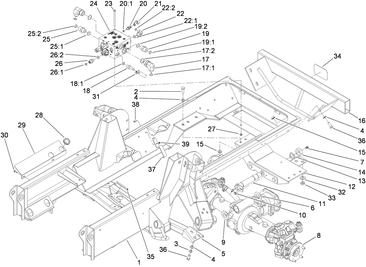Frame, Rear Axle Mount and Bumper Assembly