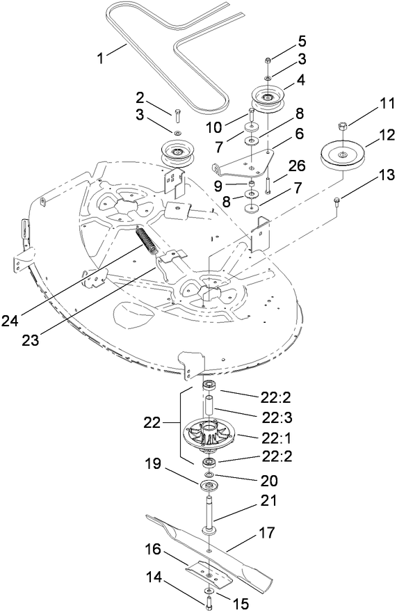42 Inch Deck Spindle and Belt Drive Assembly