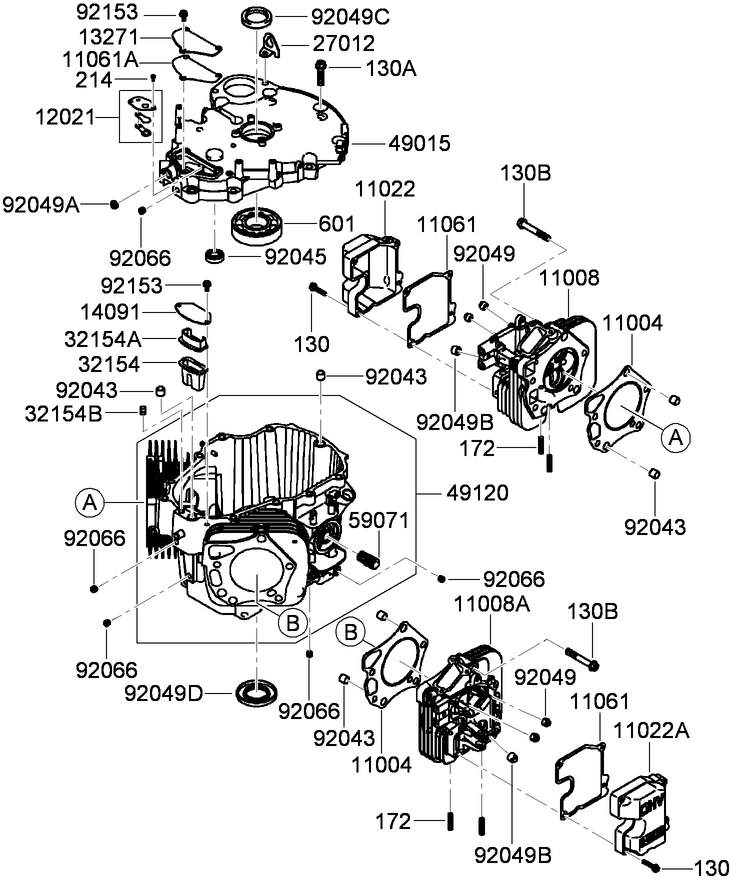 Cylinder and Crankcase Assembly  Kawasaki FX921V-AS04
