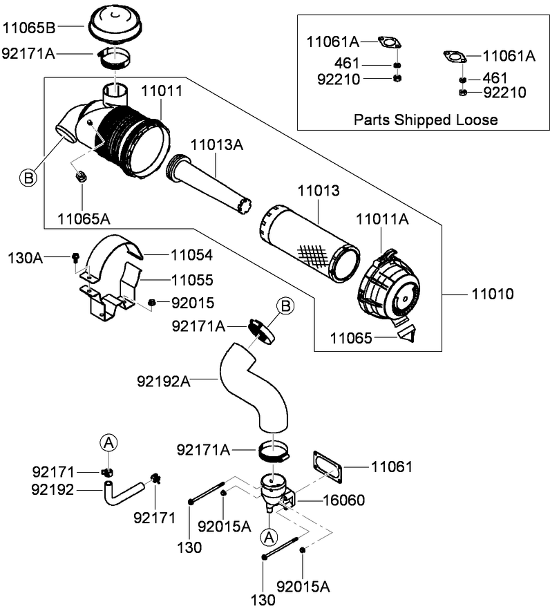 Air Filter and Muffler Assembly  Kawasaki FX921V-AS04
