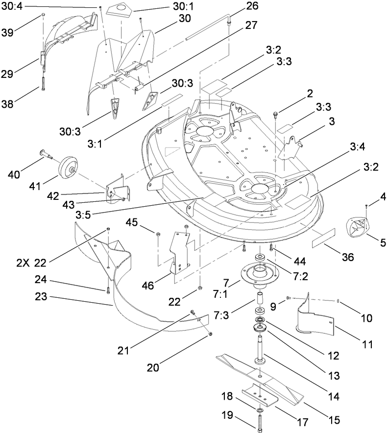 38 Inch Deck, Spindle and Blade Assembly