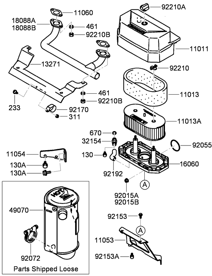 Air Filter and Muffler Assembly  Kawasaki FH430V-ES28