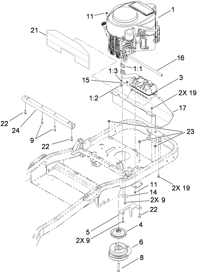 Engine, Clutch and Exhaust Assembly