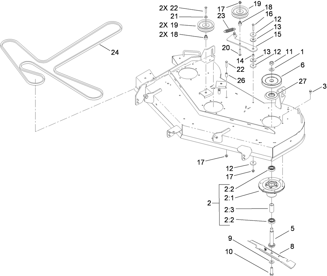 Deck Spindle and Belt Assembly