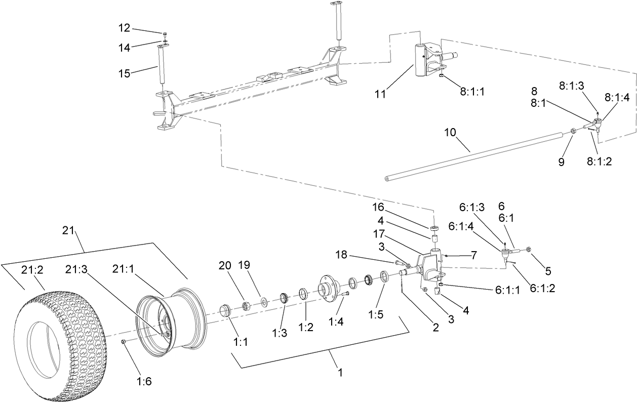 Front Wheel, Tie Rod and Spindle Assembly