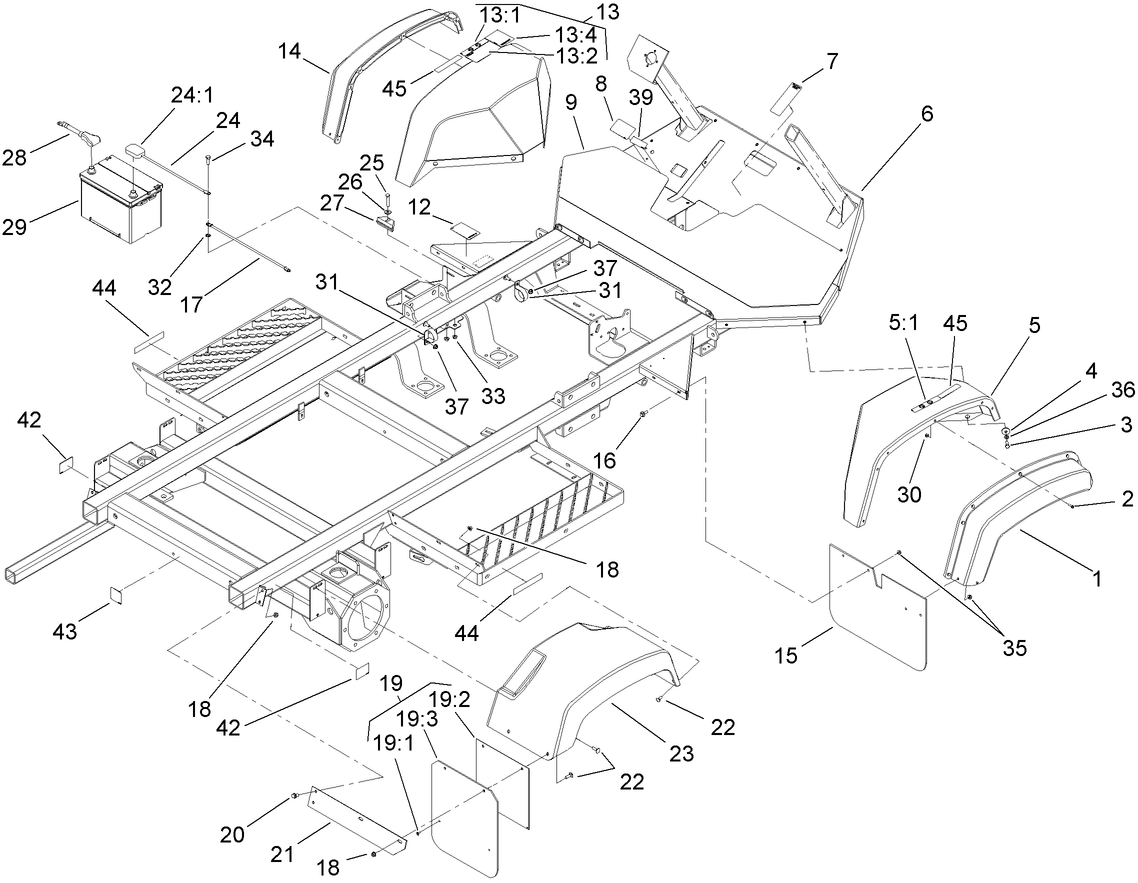 Frame, Fender and Battery Assembly