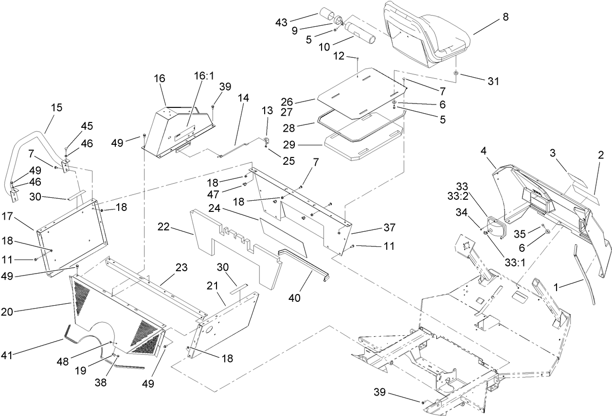 Seat, Engine Cover and Front Console Assembly