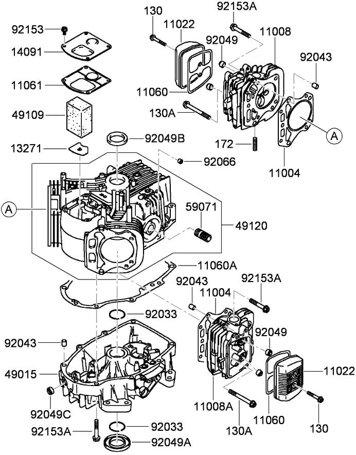 Cylinder and Crankcase Assembly  Kawasaki FH580V-FS28