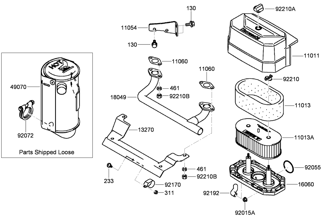 Air Filter and Muffler Assembly  Kawasaki FH580V-FS28