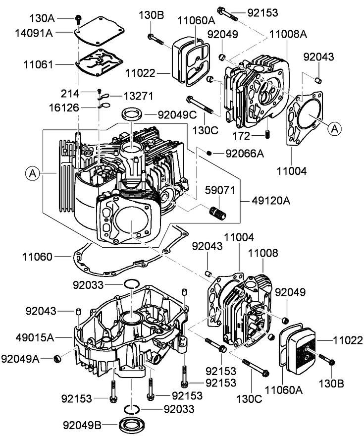Cylinder and Crankcase Assembly  Kawasaki FH680V-GS13