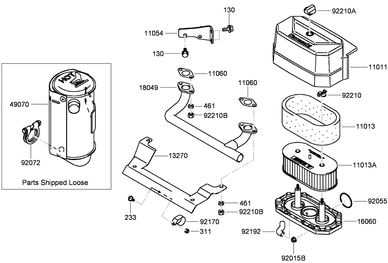 Air Filter and Muffler Assembly Kawasaki FH541V-GS30