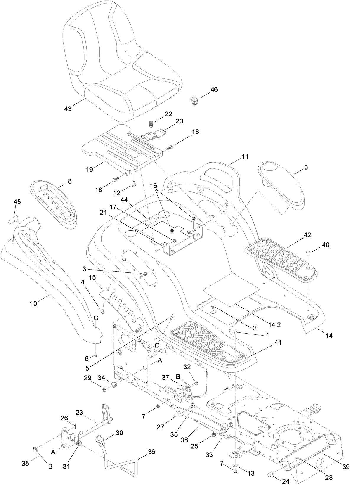 Seat, Fender and Deck Lift Assembly