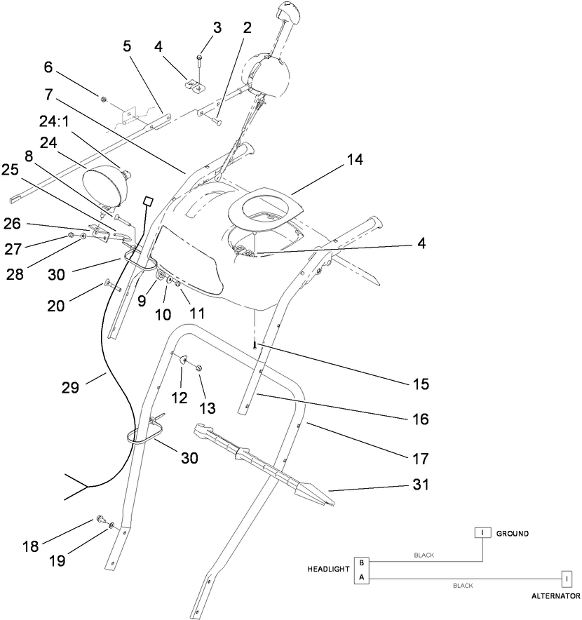 Lower Handle and Headlamp Assembly