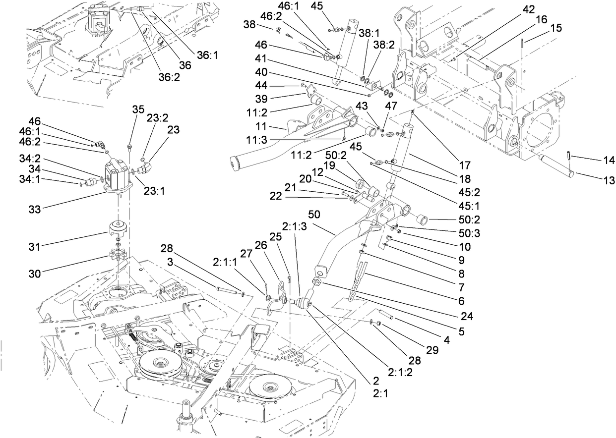 Front Deck Lift Arm and Cylinder Assembly