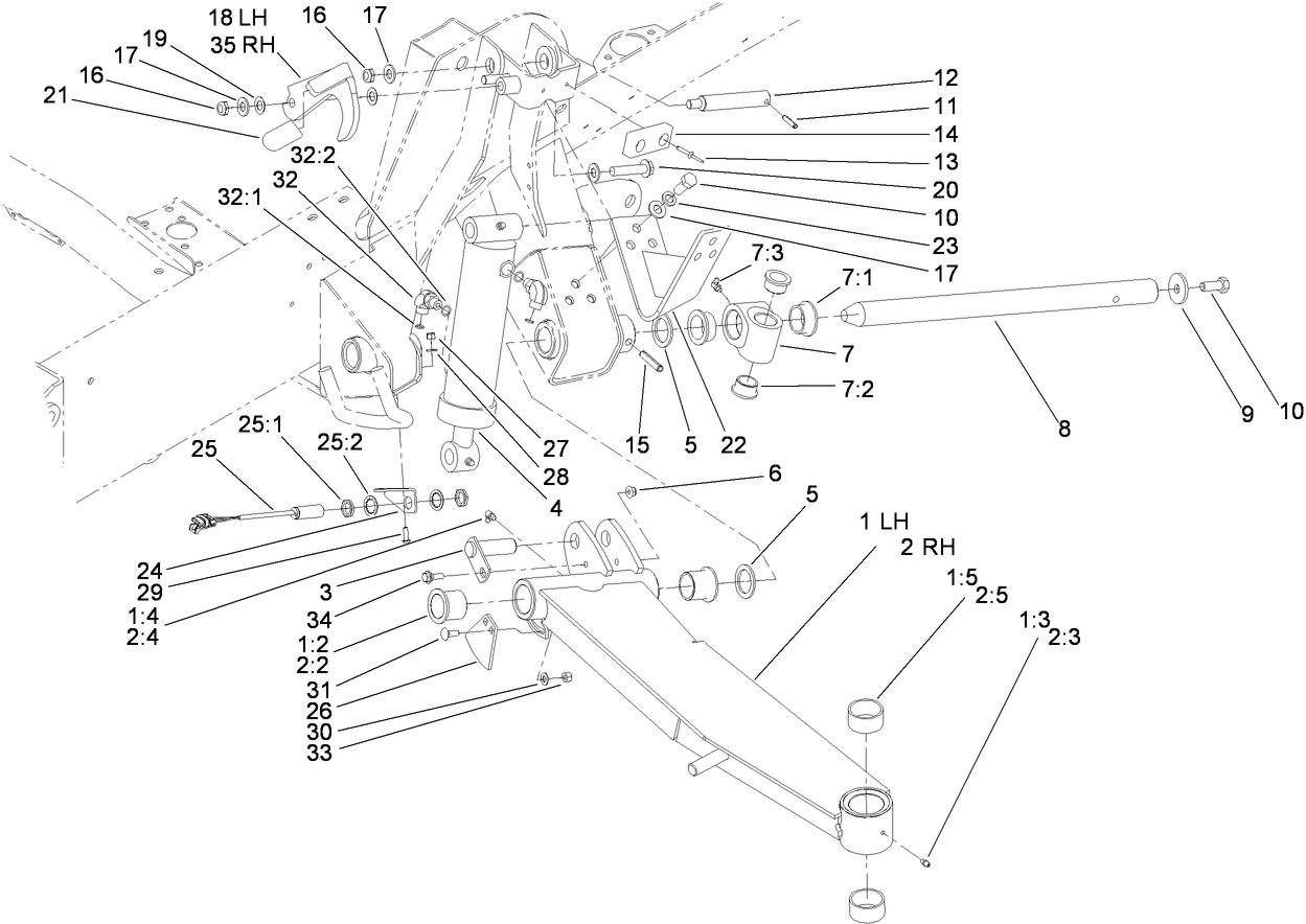 Side Deck Lift Arm, Cylinder and Latch Assembly