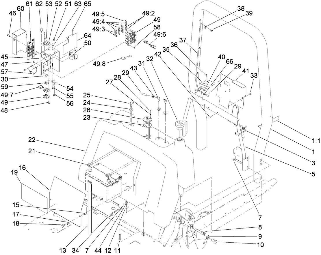 Fuel Tank, Battery and  Roll-Over Protection System Assembly