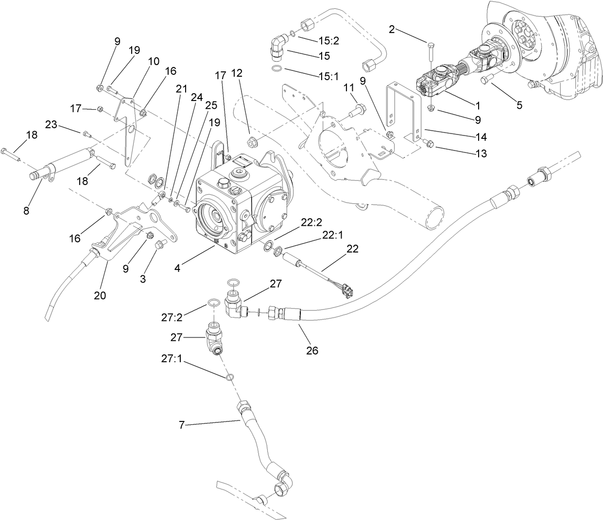 Driveshaft and Variable Pump Hydraulic Fitting Assembly