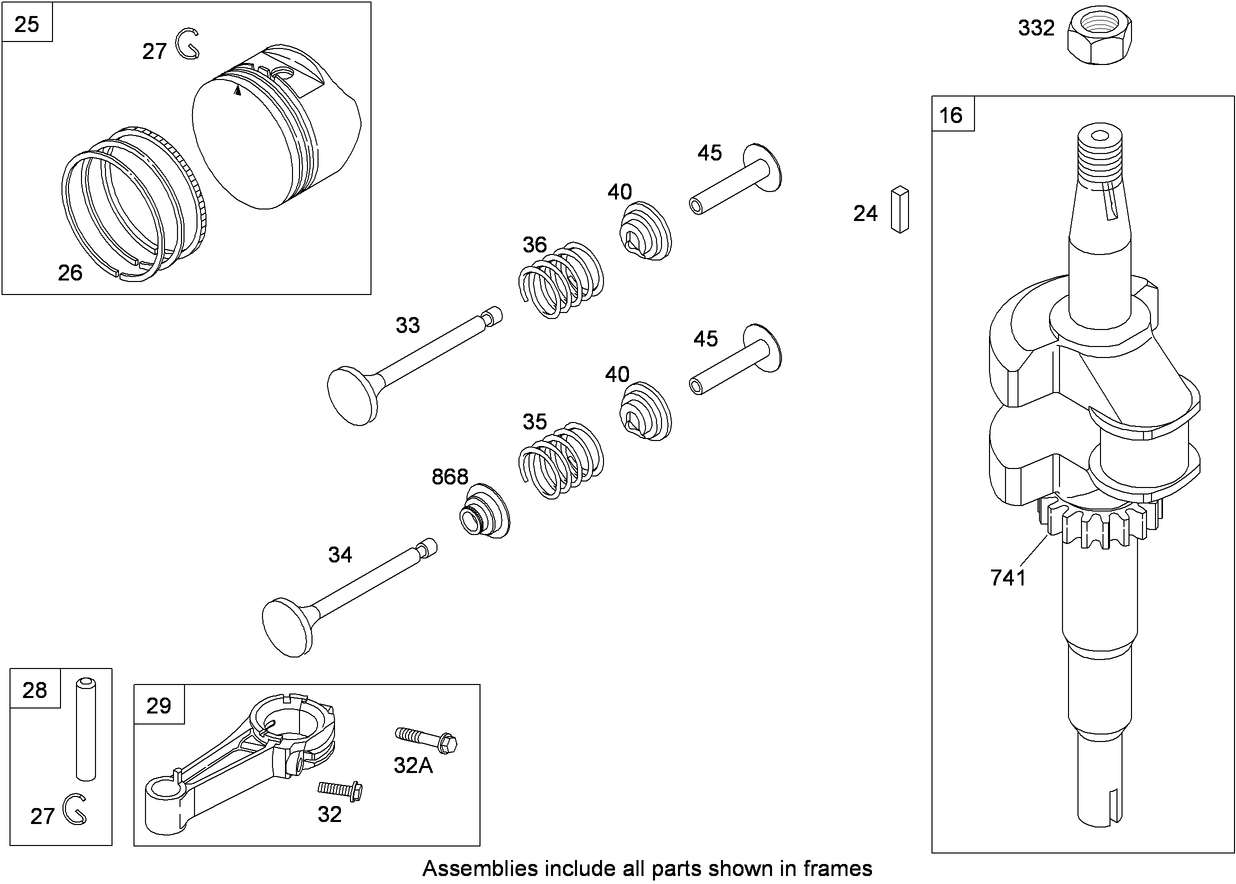Crankshaft, Piston, Ring and Connecting Rod Assembly Briggs and Stratton 124T02-0205-B1