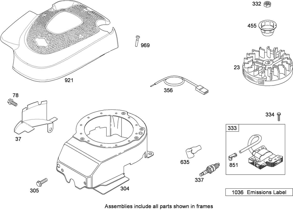 Blower Housing, Flywheel and Ignition Assembly Briggs and Stratton 124T02-0205-B1
