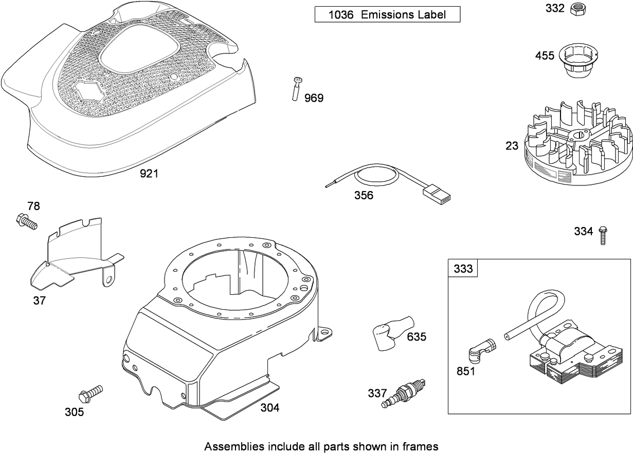 Blower Housing, Flywheel and Ignition Assembly  Briggs and Stratton 124L02-0126-F1