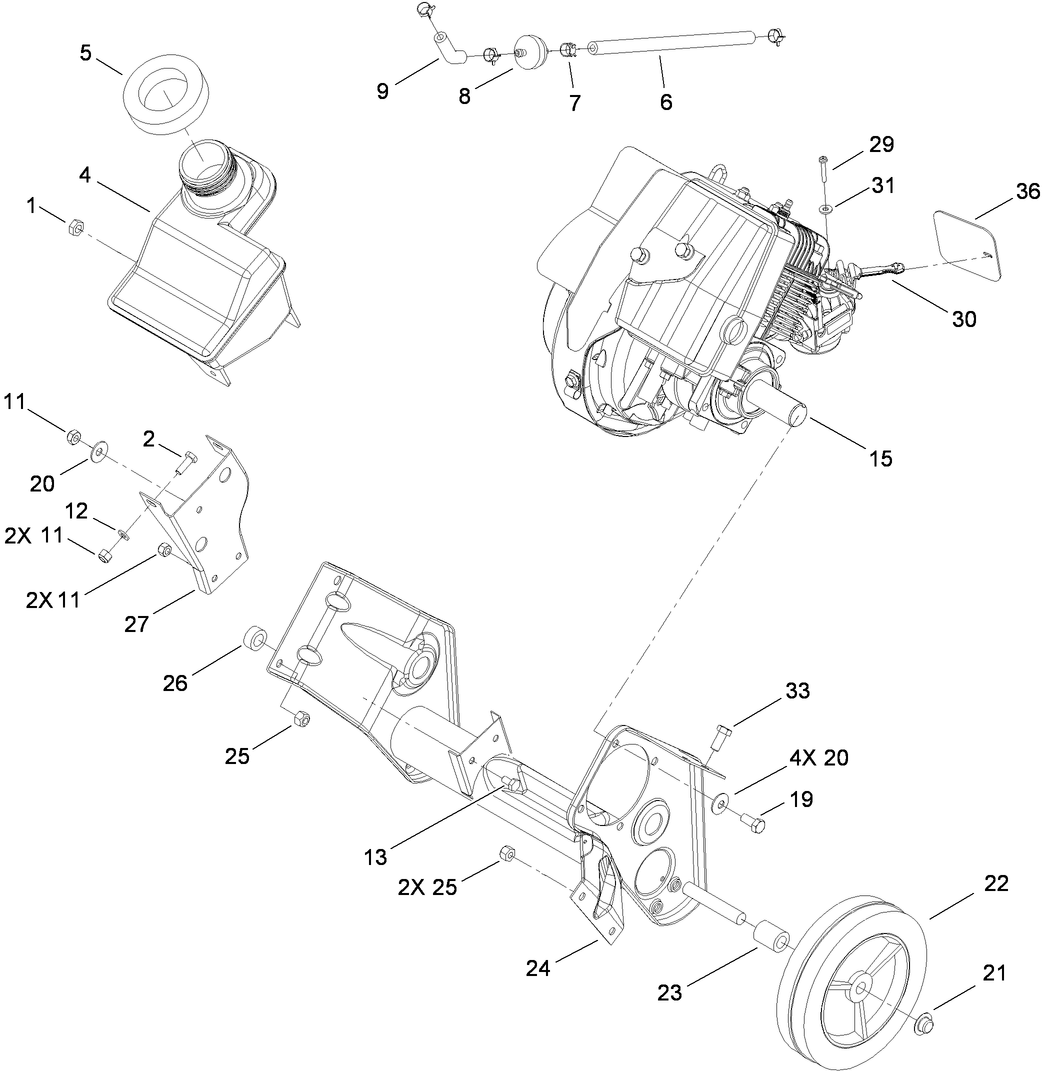 Engine, Fuel Tank and Frame Assembly