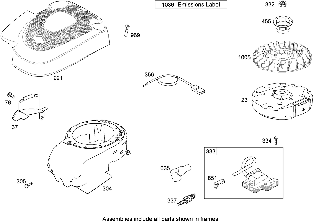Blower Housing, Flywheel and Ignition Assembly  Briggs and Stratton 126T02-0256-B1