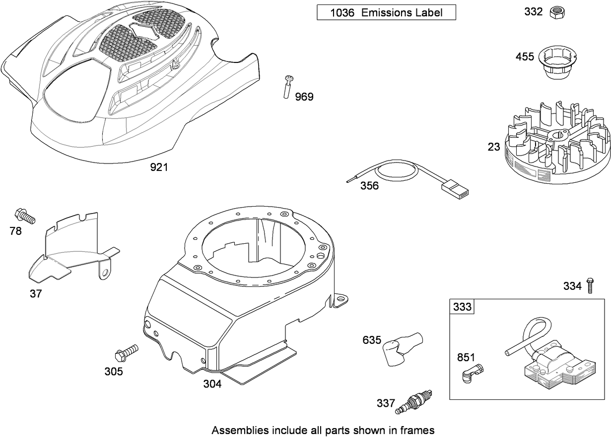 Blower Housing, Flywheel and Ignition Assembly  Briggs and Stratton 126L02-0120-F1