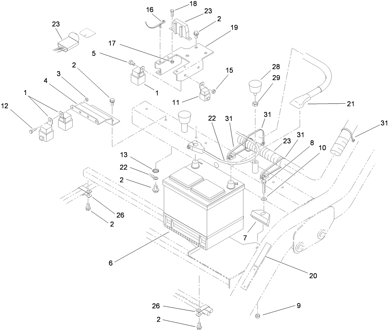 Battery and Electrical Component Assembly