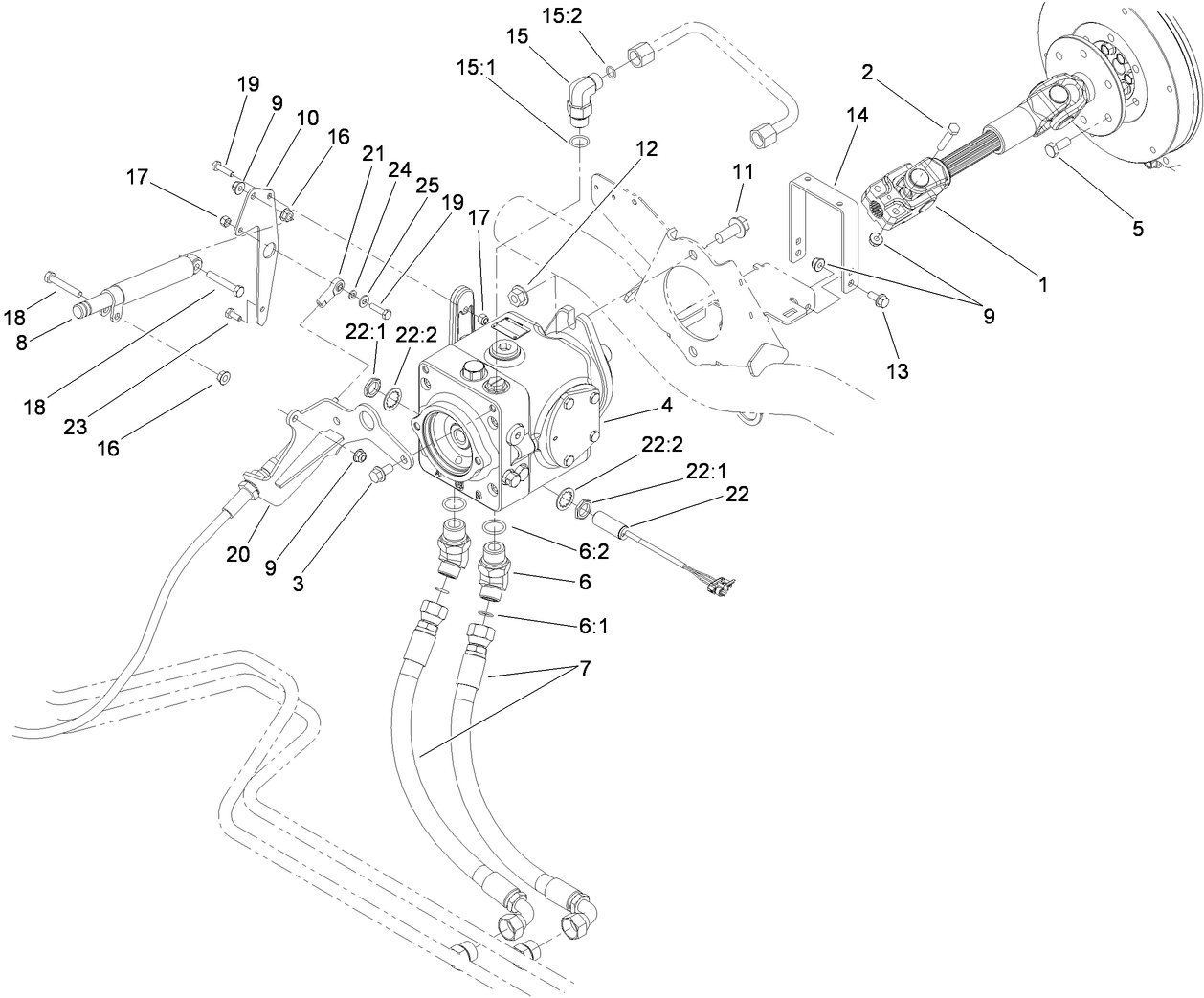 Driveshaft and Variable Pump Hydraulic Fitting Assembly
