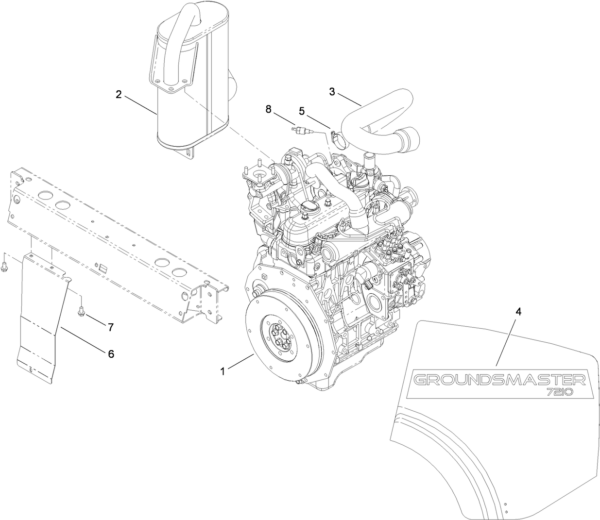 Engine, Muffler and Shield Assembly