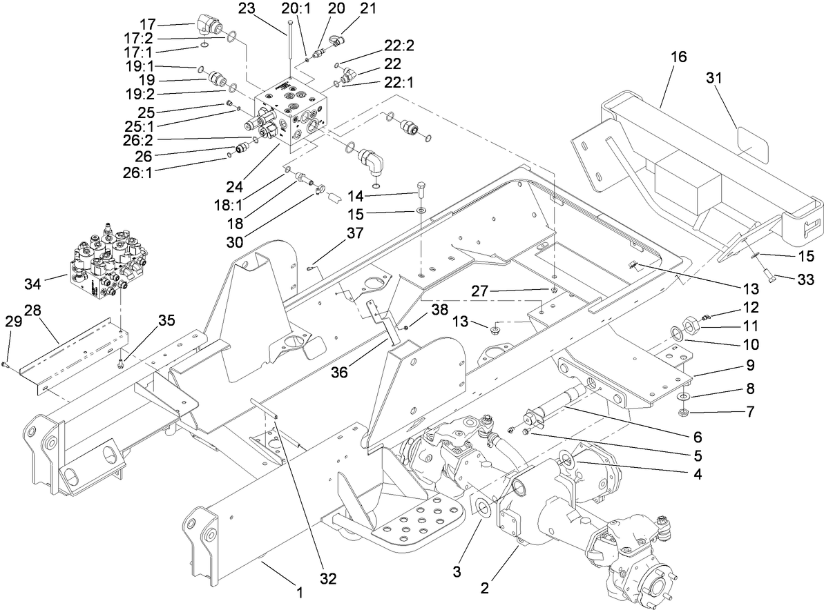 Frame, Rear Axle Mount and Bumper Assembly
