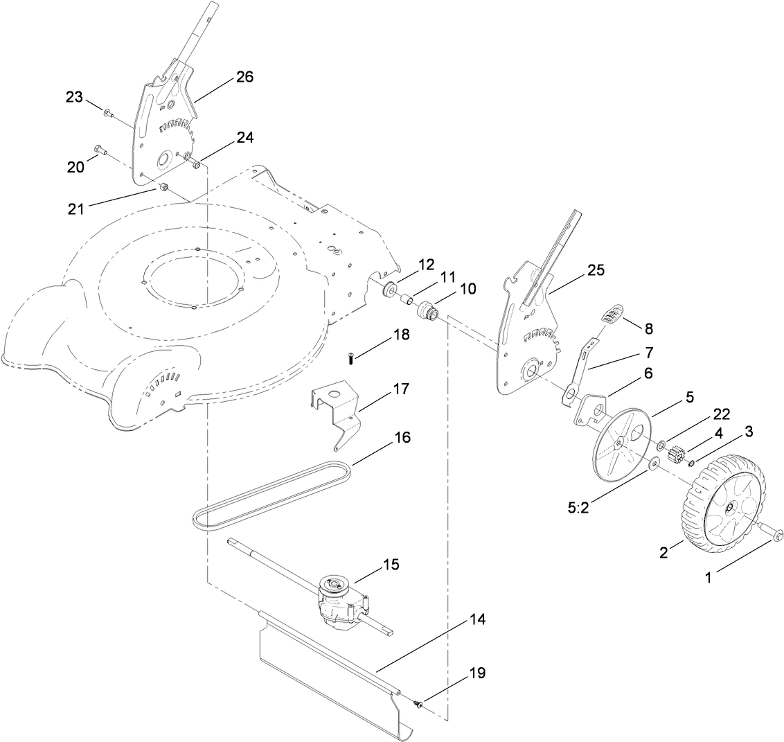 Transmission, Rear Wheel and Height-of-Cut Assembly