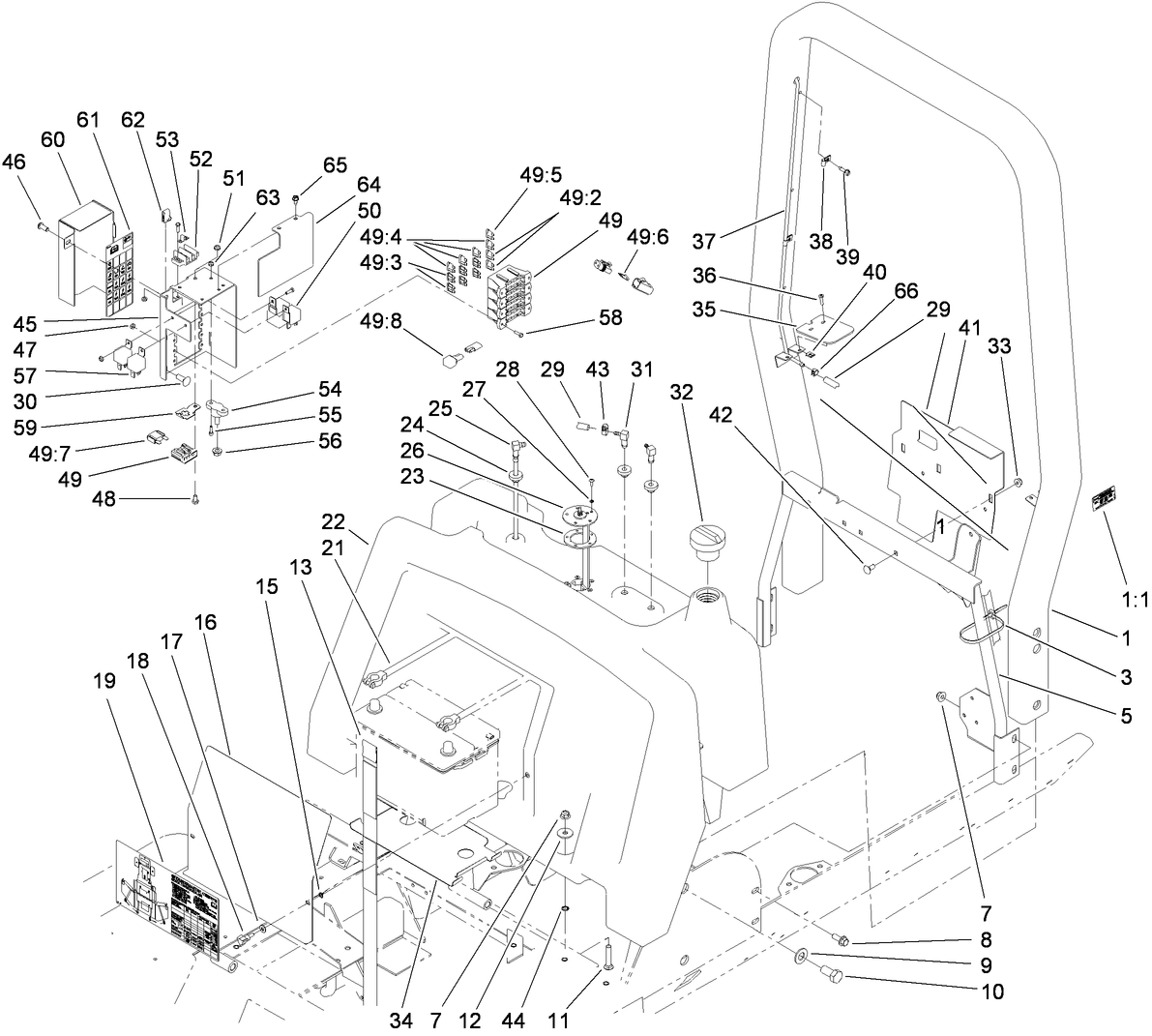 Fuel Tank, Battery and  Roll-Over Protection System Assembly