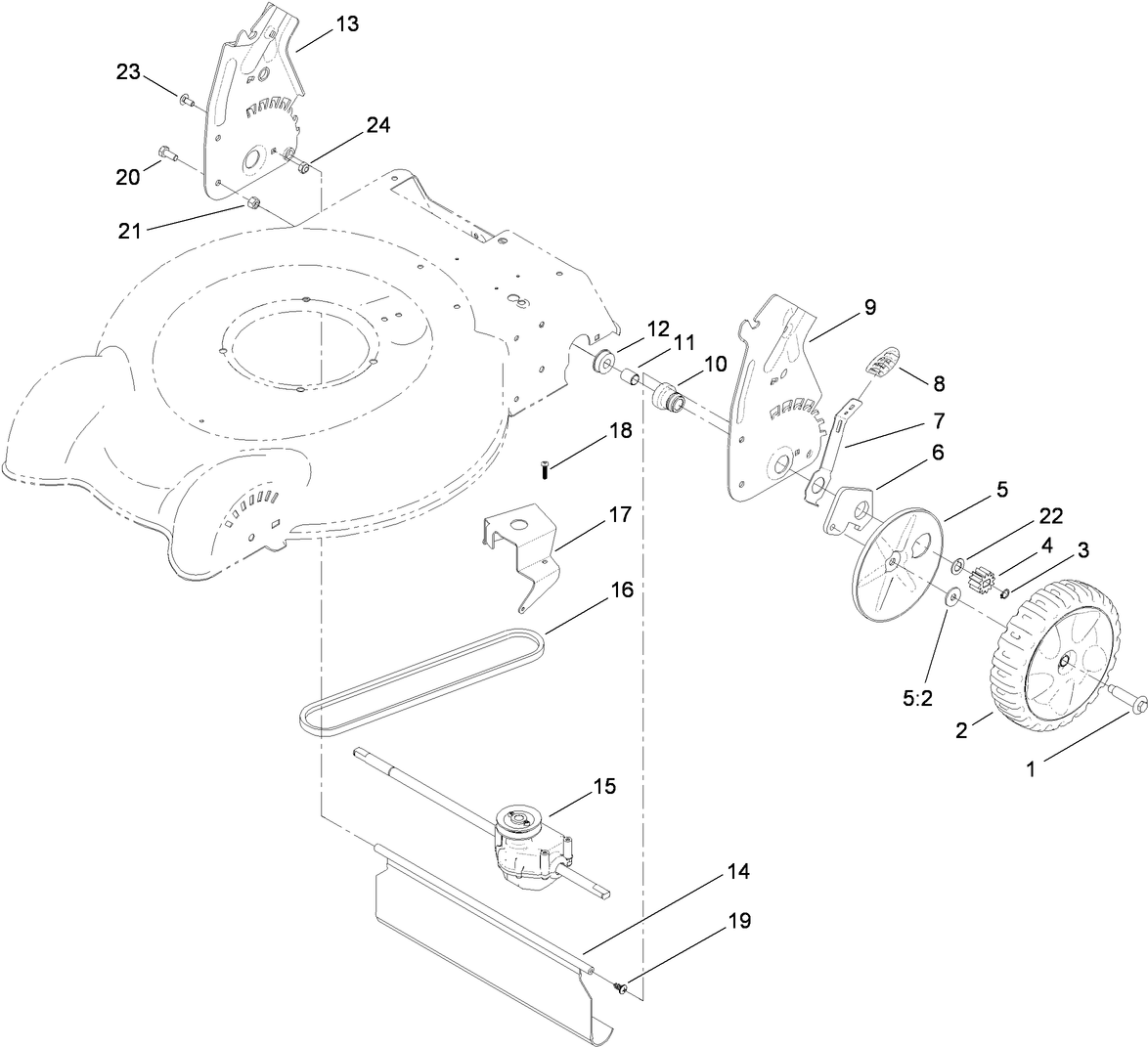 Transmission, Rear Wheel and Height-of-Cut Assembly