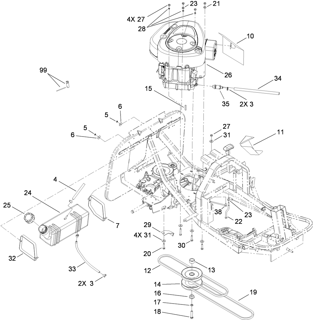 Engine and Fuel Tank Assembly
