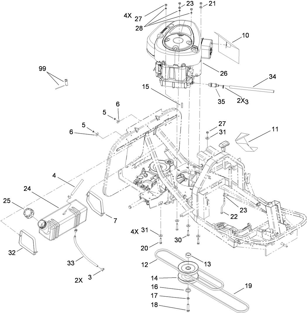 Engine and Fuel Tank Assembly