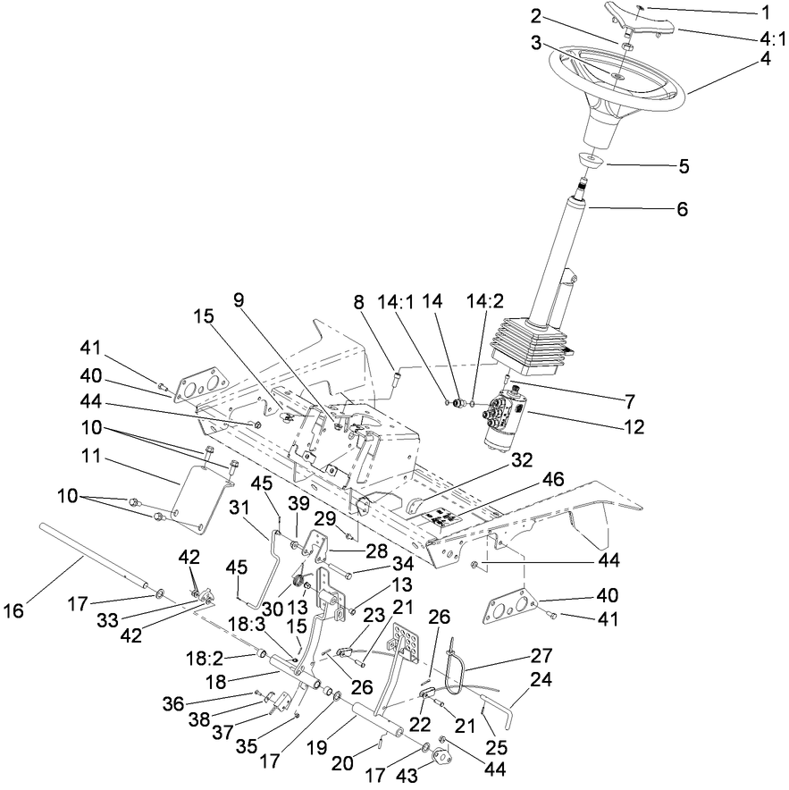 Steering Tower and Brake Pedal Assembly