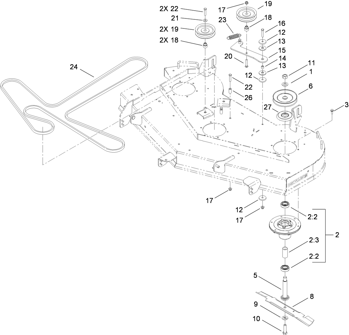 54 Inch Deck Spindle and Blade Assembly