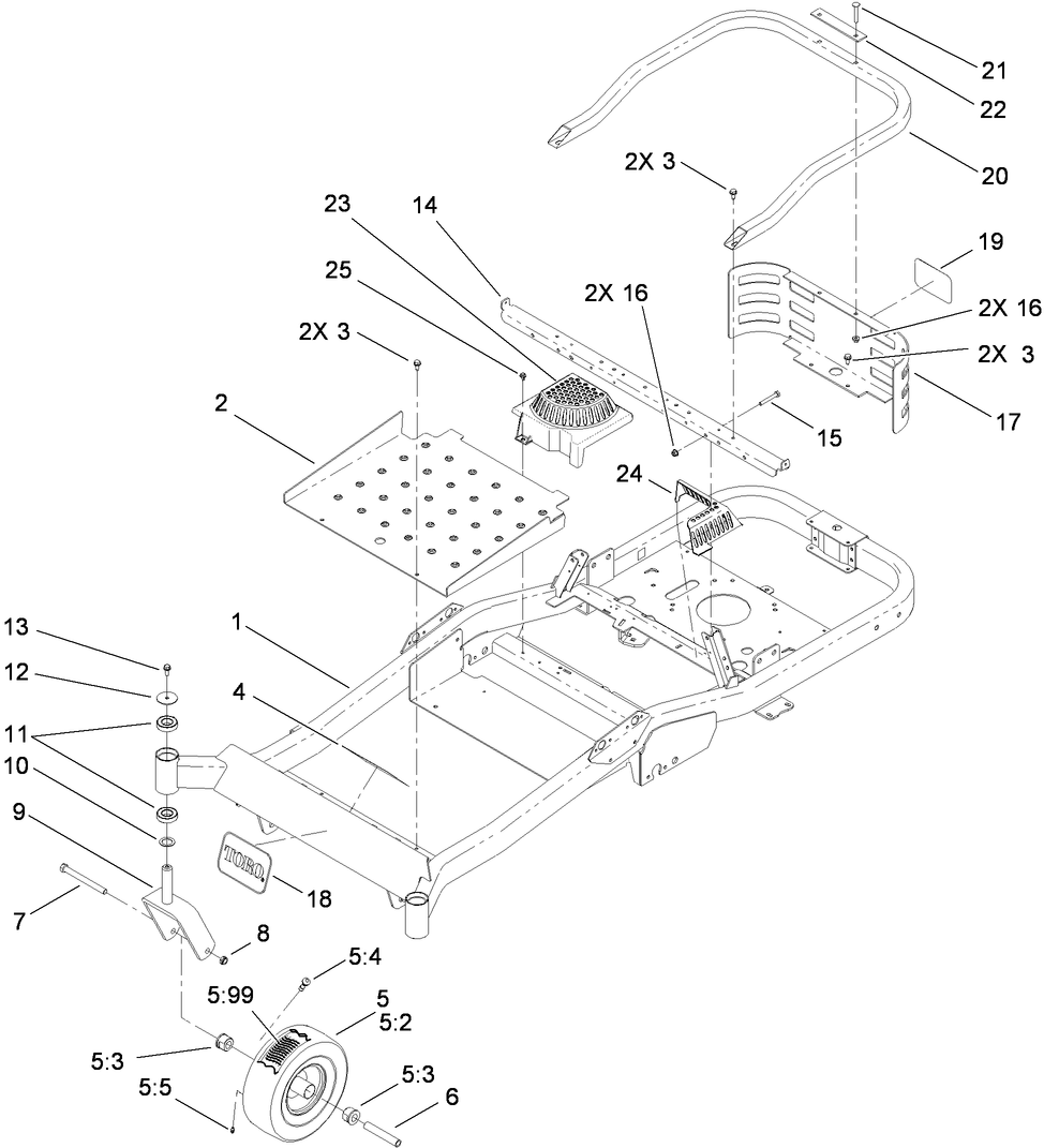 Main Frame and Front Caster Wheel Assembly