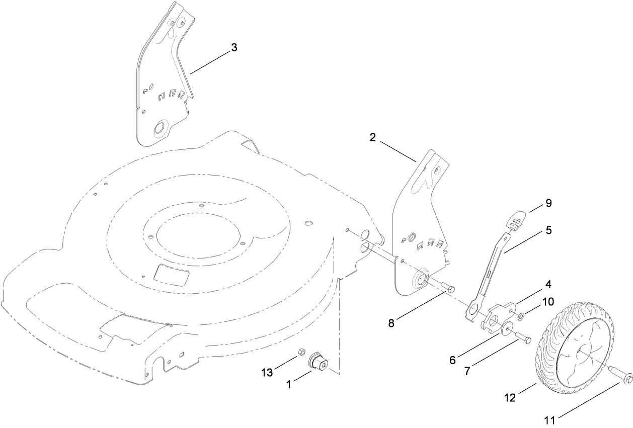 Rear Wheel and Height-of-Cut Assembly