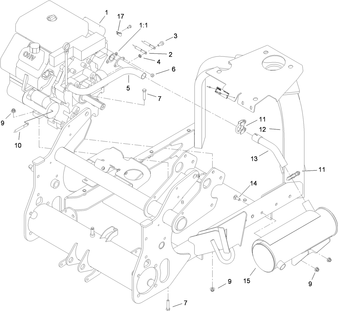 Engine and Muffler Assembly