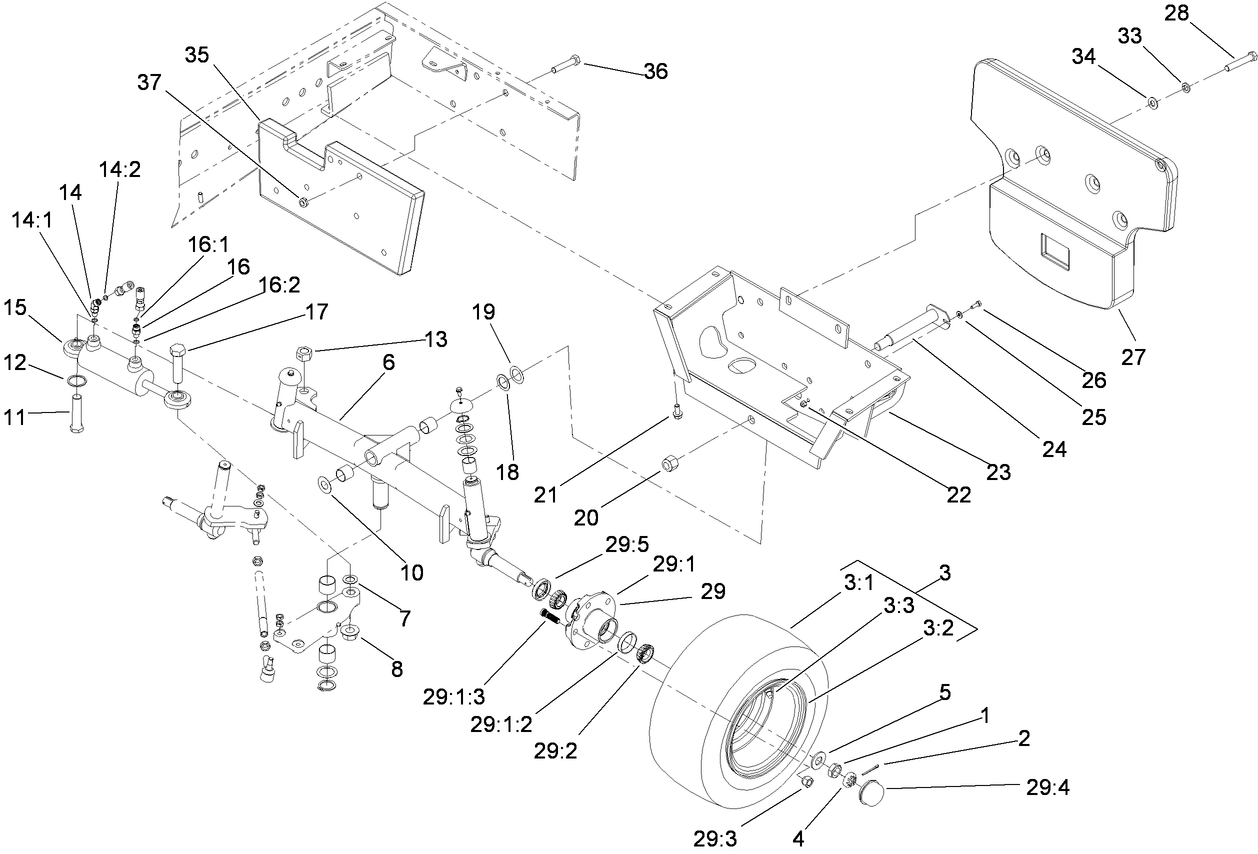 Rear Axle and Tire Assembly