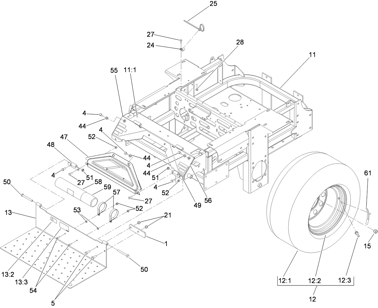 Main Frame and Rear Wheel Assembly