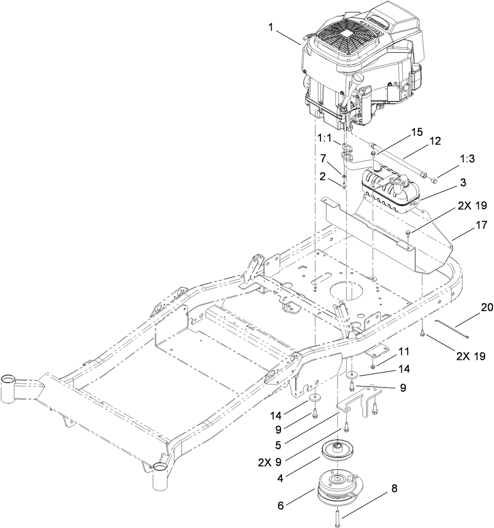 Engine, Muffler and Clutch Assembly